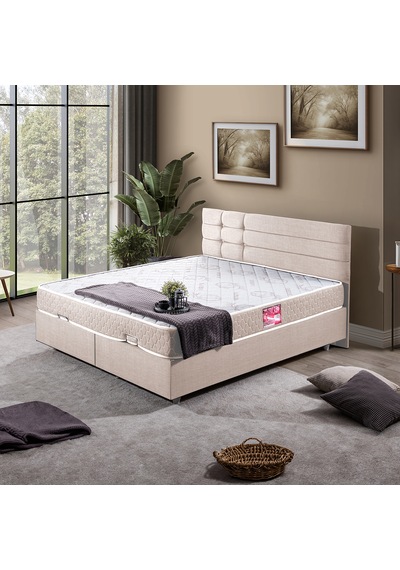 Viyana Çift Kişilik Baza Başlık Letto Yatak Seti - Krem 180 x 200