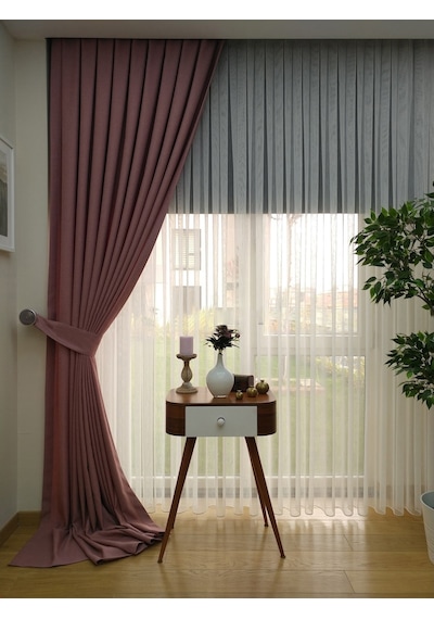Evdepo Home Keten Gül Kurusu Fon Perde Tek Kanat Gülkurusu