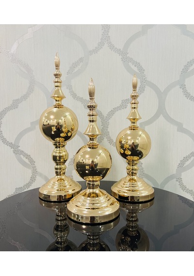 FURKAN DEKORATİF METAL KÜRE GOLD ÜÇLÜ OBJE