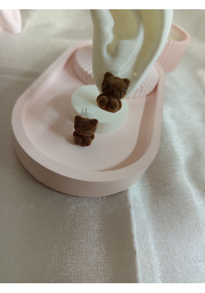 Koyu Kahverengi Peluş Kedili Küpe