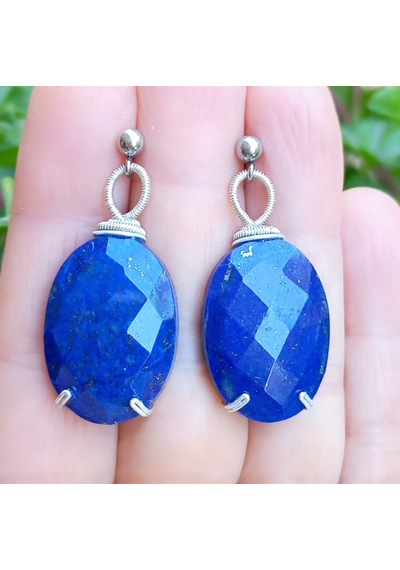 2742 Lapislazuli El Yapımı Çelik Aparatlı Küpe Lacivert