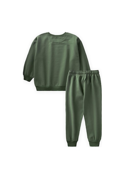 Cigit Basıc Karyoka Detaylı Sweatshirt Takım 3-8 Yaş Haki Yeşili Haki