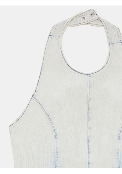 Dilvin 72347 %100 Pamuk Halter Yaka Kot Tulum-mavi