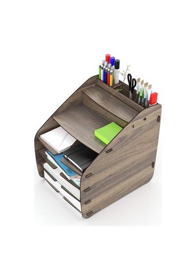 Mingitav Design Otto Large Modest - 6 Renk A4 Evrak Rafı Masaüstü Organizer Düzenleyici Ceviz Genel