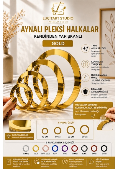Kendinden Yapışkanlı Ayna Pleksi Halka 9 Renk Seçeneği Kapı Süsü Ve Hobi Tasarımları İçin Dekoratif Çember Altın Kendinden Yapışkanlı Ayna Pleksi Halka 9 Renk Seçeneği Kapı Süsü Ve Hobi Tasarımları İçin Dekoratif Çember Altın