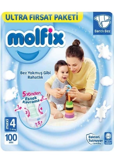 Molfix Bebek Bezi 4 Numara Maxi Ultra Fırsat 100 x 2 2'li