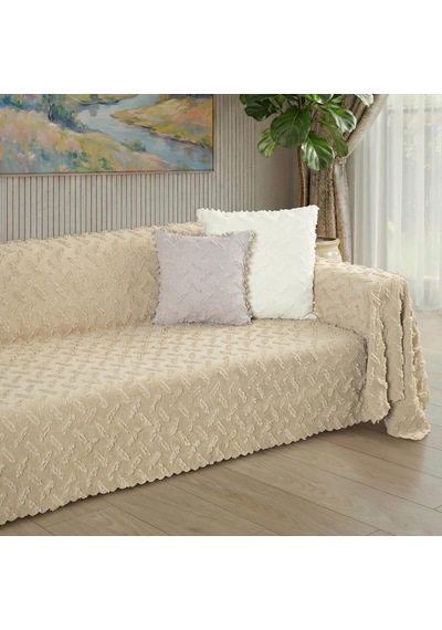 Tr Ponela Koltuk Örtüsü Kaymaz Bohem Punch Kabartmalı 3 Boyutlu 175x350 Cm X- Large Kaymaz, Bej Genel