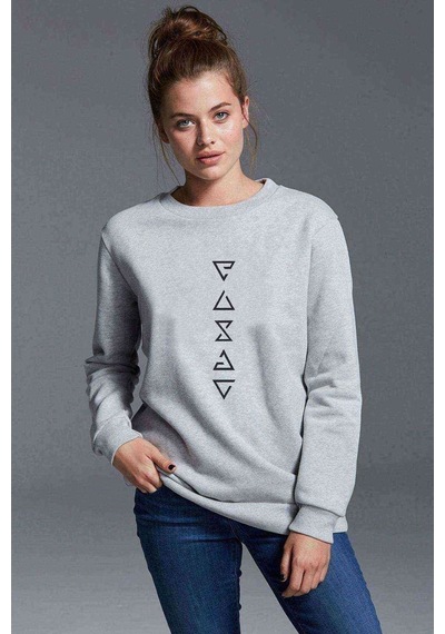 The Witcher Signs Dikey Baskılı Gri Kadın Sweatshirt