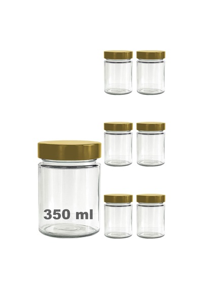 Tr 350 Ml Kavanoz Metal Derin Kapaklı 350 Cc Şeffaf Reçel, Marmelat Cam Kavanoz Deep 6 Adet Altın Kapak Diğer