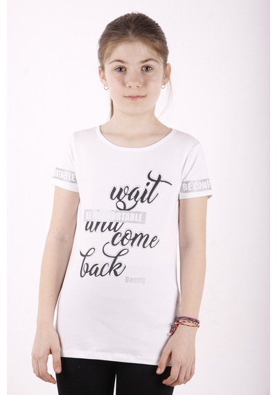 Toontoy Kids Toontoy Kız Çocuk Slogan Baskılı Tişört Beyaz