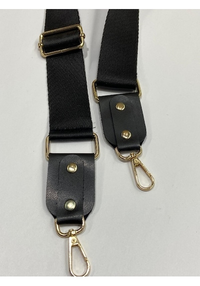 Karan Tuhafiye Derili Palaska Askı / Polyester Palaska Askı / Palaska Sap / Polyester Çanta Sapı / Gold Detaylı Siyah
