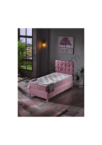 Beehanem Bengü Genç Odası Baza + Yatak + Başlık Seti 100x200 Pembe Geniş Tek Kişilik Modern 3'lü 100 x 200