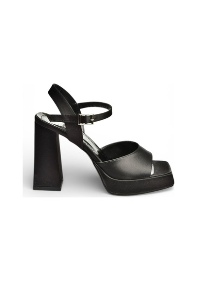 Fox Shoes Y246055004 Siyah Kumaş Kalın Platform Topuklu Abiye Ayakkabı Siyah