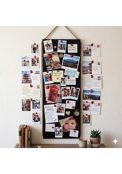 Magnet Panosu , 30x90cm Mıknatıslı Siyah Pano, Jüt Halatlı, Dekoratif Hatırlatma Panosu Diğer
