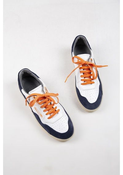 Krahe Artemis Erkek Hakiki Deri El Boyamalı Bağcık Ve Iki Yedek Bağcıklı Beyaz-Açık Mavi Sneakers 001