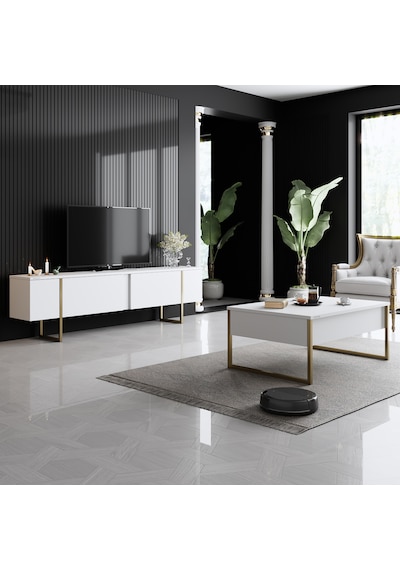 Luxe Gold Demir Ayaklı Beyaz Orta Sehpa Beyaz - Altın