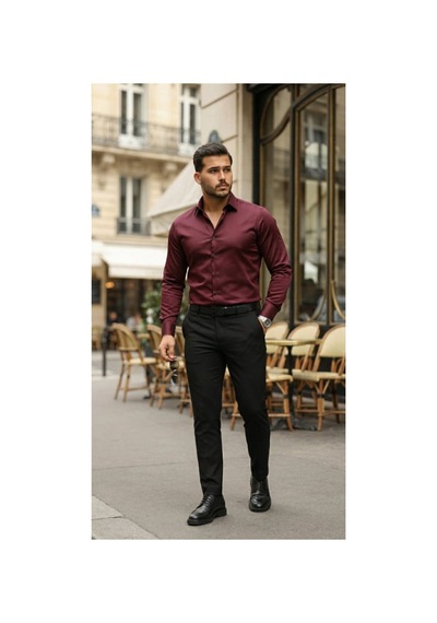 Butik İstanbul Erkek Saten Klasik Gömlek Bordo