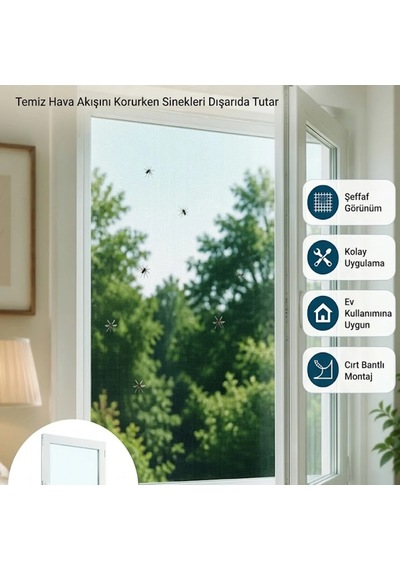 Kolay Montajlı Tek Kanat Pencere Sinekliği Cırt Bantlı File
