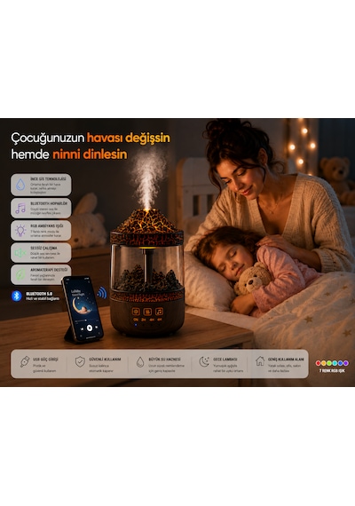 Ortam Nemlendirici, Bluetooth Hoparlör Ve Gece Lambası Bir Arada