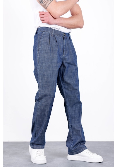 HLT Jeans Erkek Koyu Mavi Yazlık Çift Pileli Rahat Kesim Beli Lastikli Bol Paça Baggy Pantolon Albert-1994