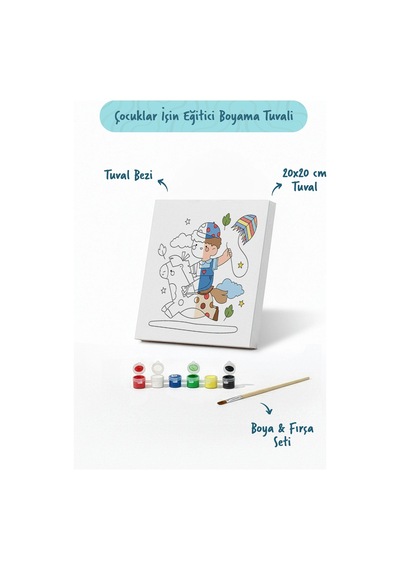 Uçan Çocuk Boyama Tuvali Şövalesiz Boya Seti 20x20