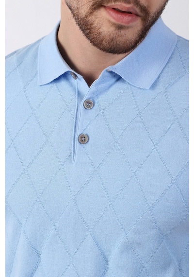 Ferraro Buzmavi Polo Yaka Baklava Desen Erkek Pamuk Triko T-Shirt