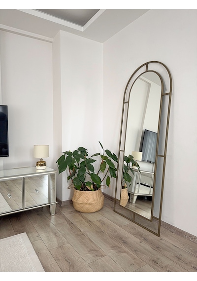 Effe Eskitme Metal Çerçeveli 180x70 Cm Pencere Model Oval Ayaklı Boy Aynası