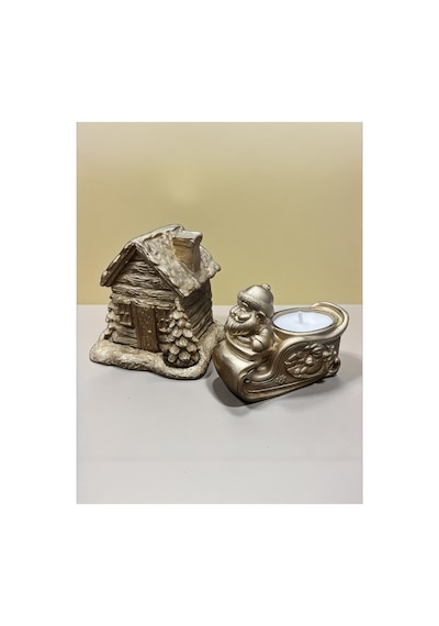 Yılbaşı Dekoratif Gold Kış Evi Ve Noel Baba Dekoratif Mumluk Kokulu