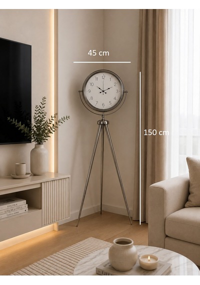 Krom Klasik Tripod 150 X 45 Cm Metal Ayaklı Saat
