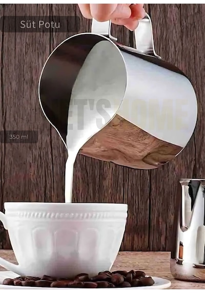 Süt Potu Paslanmaz Süt Köpürtme Sürahisi Çelik Pitcher 350 Ml