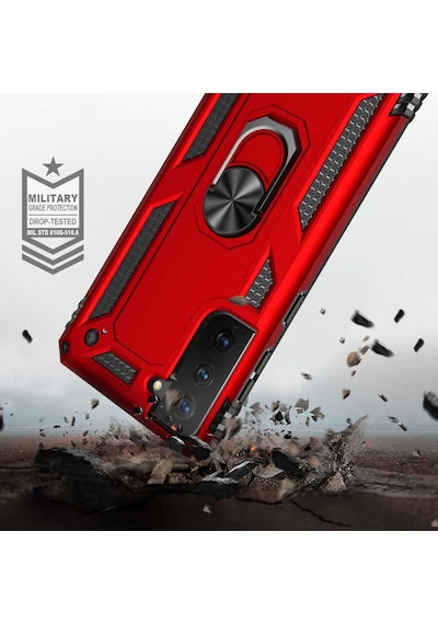 Galaxy S21 Fe Kılıf Zore Vega Yüzüklü Standlı Zırh Kılıf