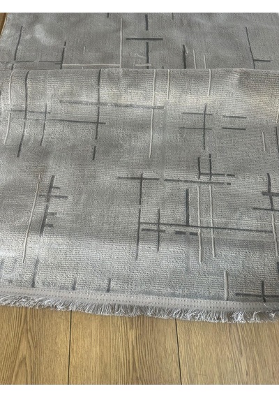 Gri Renk Lotus Bambu Model Altı Kaymaz Makine Dokuma Halı Çok Renkli