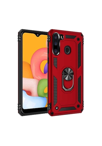 Smcase Samsung Galaxy Uyumlu A21 Kılıf Vega Yüzüklü Standlı Tank Kapak Siyah