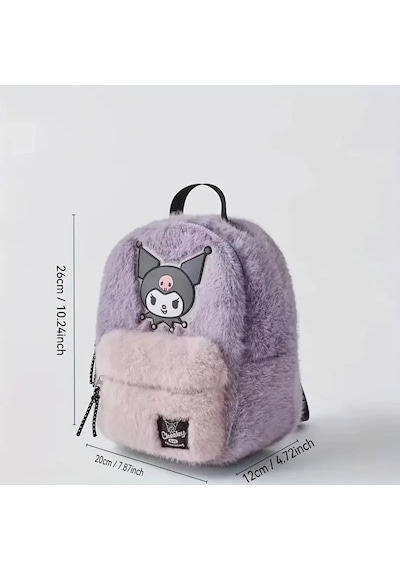 Kuromi Peluş Sırt Çantası Pembe - Mor Kaliteli Sevimli Karikatür Tasarım, Ayarlanabilir Askı Hafif G Çok Renkli