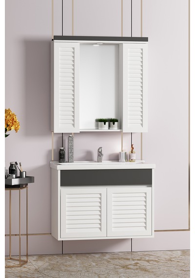 Çuha 80 Cm Beyaz-antrasit Gri Mdf Panjurlu Banyo Dolabı Takıımı Beyaz - Antrasit Çuha 80 Cm Beyaz-antrasit Gri Mdf Panjurlu Banyo Dolabı Takıımı Beyaz - Antrasit