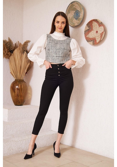 Darlin Moda Gri Tüvit Detaylı Uzun Kollu Bluz Dm9000 Gri