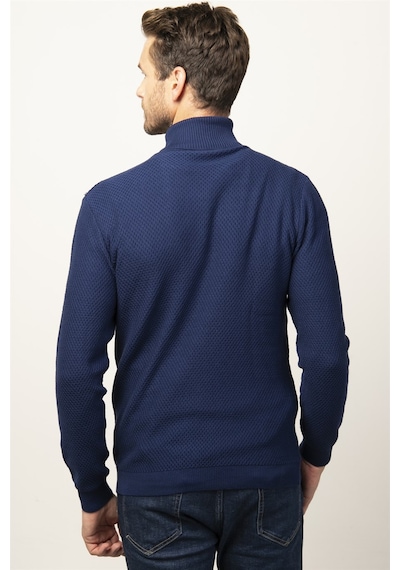 Tudors Slim Fit Dar Kesim Balıkçı Yaka Desenli Erkek Kazak-25764 Saks