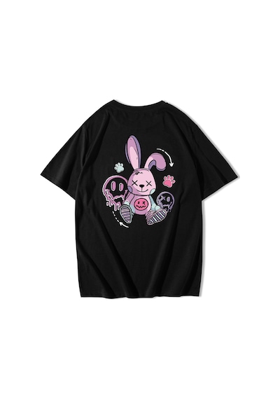 Brz Collection Unisex Oversize Cartoon Rabbit T-shirt-siyah Siyah