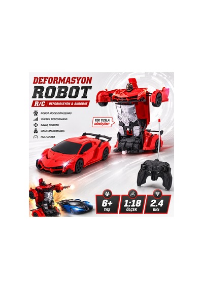 Tek Tuşla Dönüşen Robot Araba - 2.4 Ghz Kontrollü Uzaktan Kumandalı Hızlı Spor Araba - 892990844 Diğer