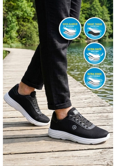 Walkway Siyah-beyaz Fileli Hafif Esnek Unisex Spor Ayakkabı 26102 M Siyah - Beyaz