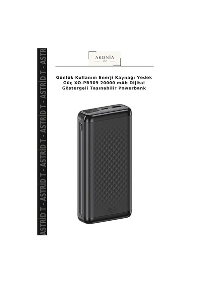 Günlük Kullanım Enerji Kaynağı Yedek Güç Xo-pb309 20000 Mah Dijital Göstergeli Taşınabilir Powerbank Çok Renkli
