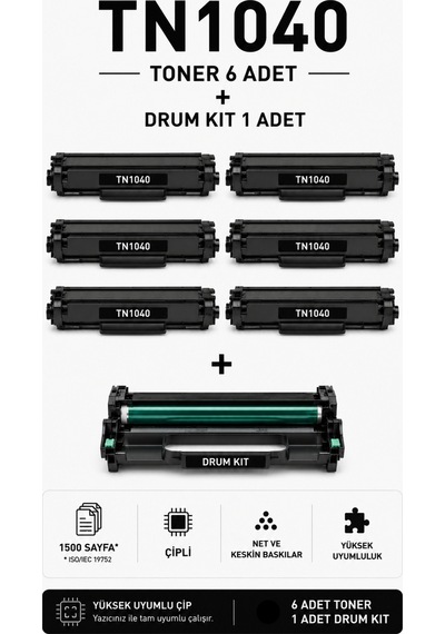 Tn1040 Toner 6 Adet + Drum Kit 1 Adet