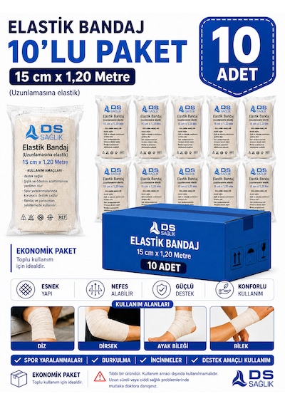Elastik Bandaj 15cmx 1,20 Metre 10'lu Ds Sağlık