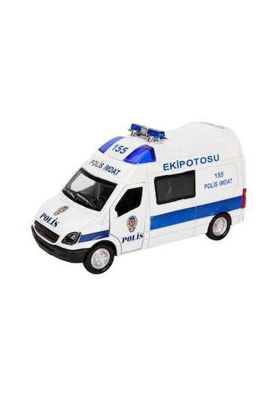 Işıklı Sesli Pilli Çek-bırak Mekanizmalı Metal Açılabilir Kapılı Polis Tasarımlı Oyuncak Araba Çok Renkli