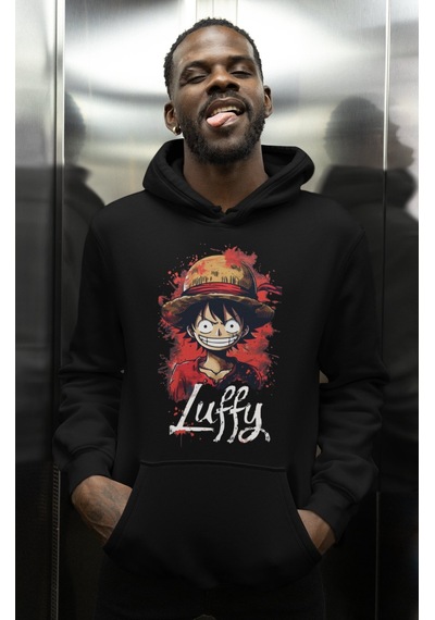 Sevbano Monkey D. Luffy Tasarım Baskılı Unisex Oversize One Piece Anime K Siyah
