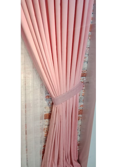 Pembe Renk Fon Kadife Perde Çift Kanat 1/3 Sık Pileli Dikim V-26 Pembe