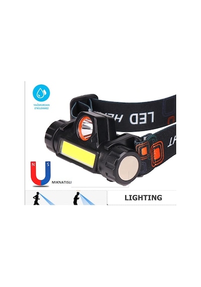 1200 Lümen Cob Led Şarjlı Çalışma Lambası Kafa Feneri Kafa Lambas N11.318 Siyah