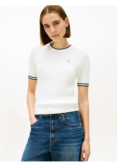 Tommy Hilfiger Co Cable C-nk Ss Swt Kadın Beyaz Kazak - Ww0ww41787 Beyaz