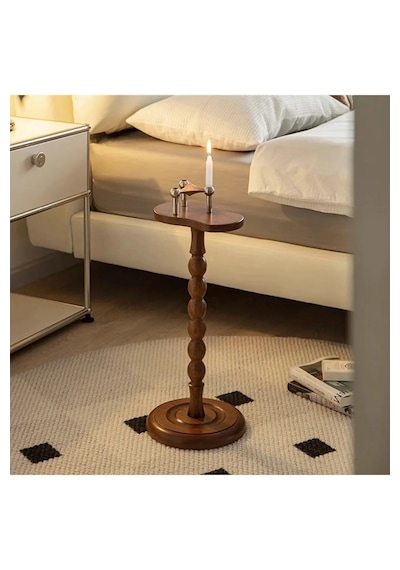 Wood Wooden Ahşap Yan Sehpa Tekli Modern 50 Cm Ceviz Renk