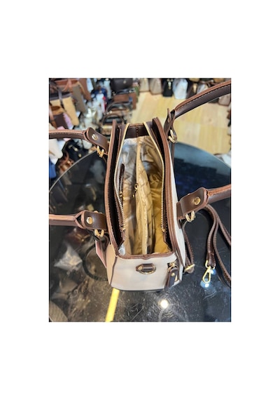Miami Polo Club Orijinal Kadın Gold Detaylı El Ve Omuz Çantası Uzun Askısı Mevcuttur En 24 Cm Boy 24 Cm Krem - Kahverengi